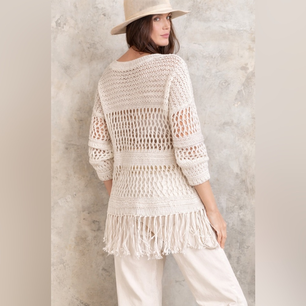 Chelsea & Theodore‎ Cream Crochet Fringe Cardigan – Size M